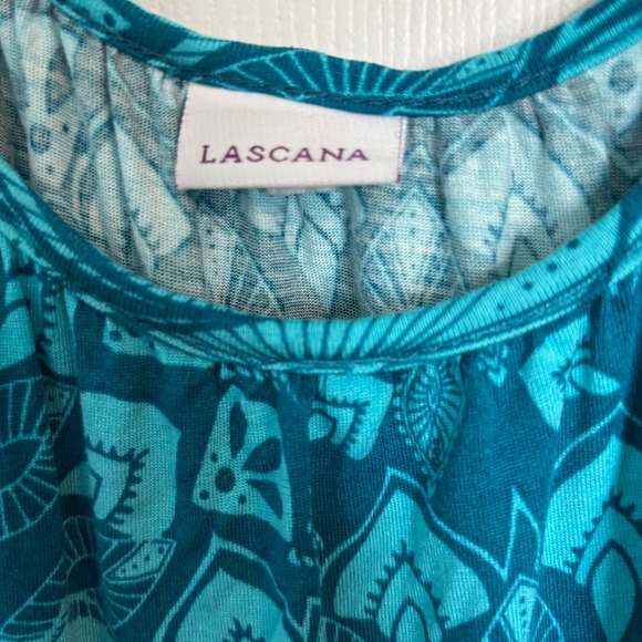 LASCANA Beachy Boho Chic Teal Blue Mandala Print Shoulder Tie Sundress Size 12 - Picture 6 of 12